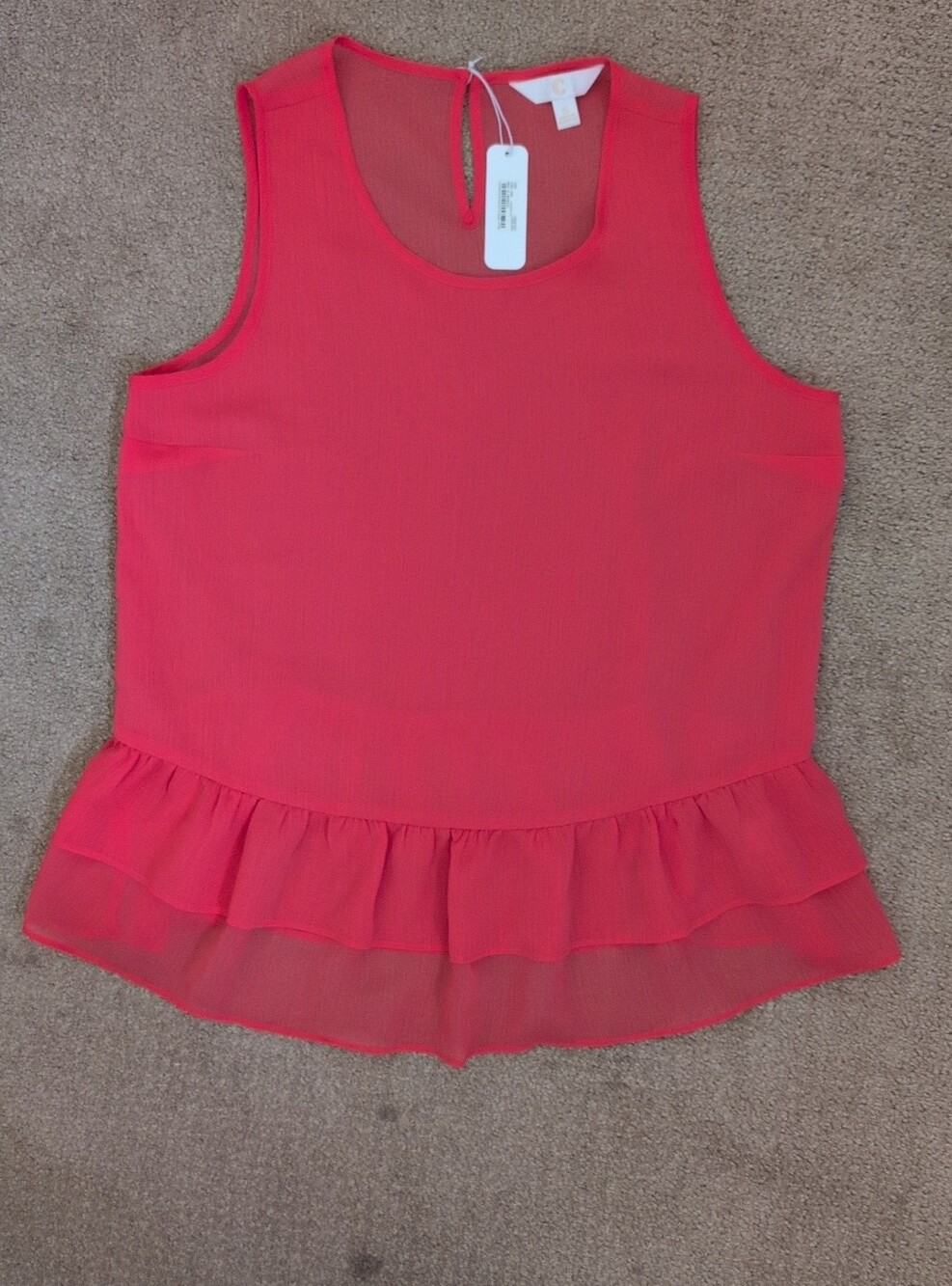 Charming Charlie Women’s Sleeveless Ruffle Hem Coral Pink Tank Top